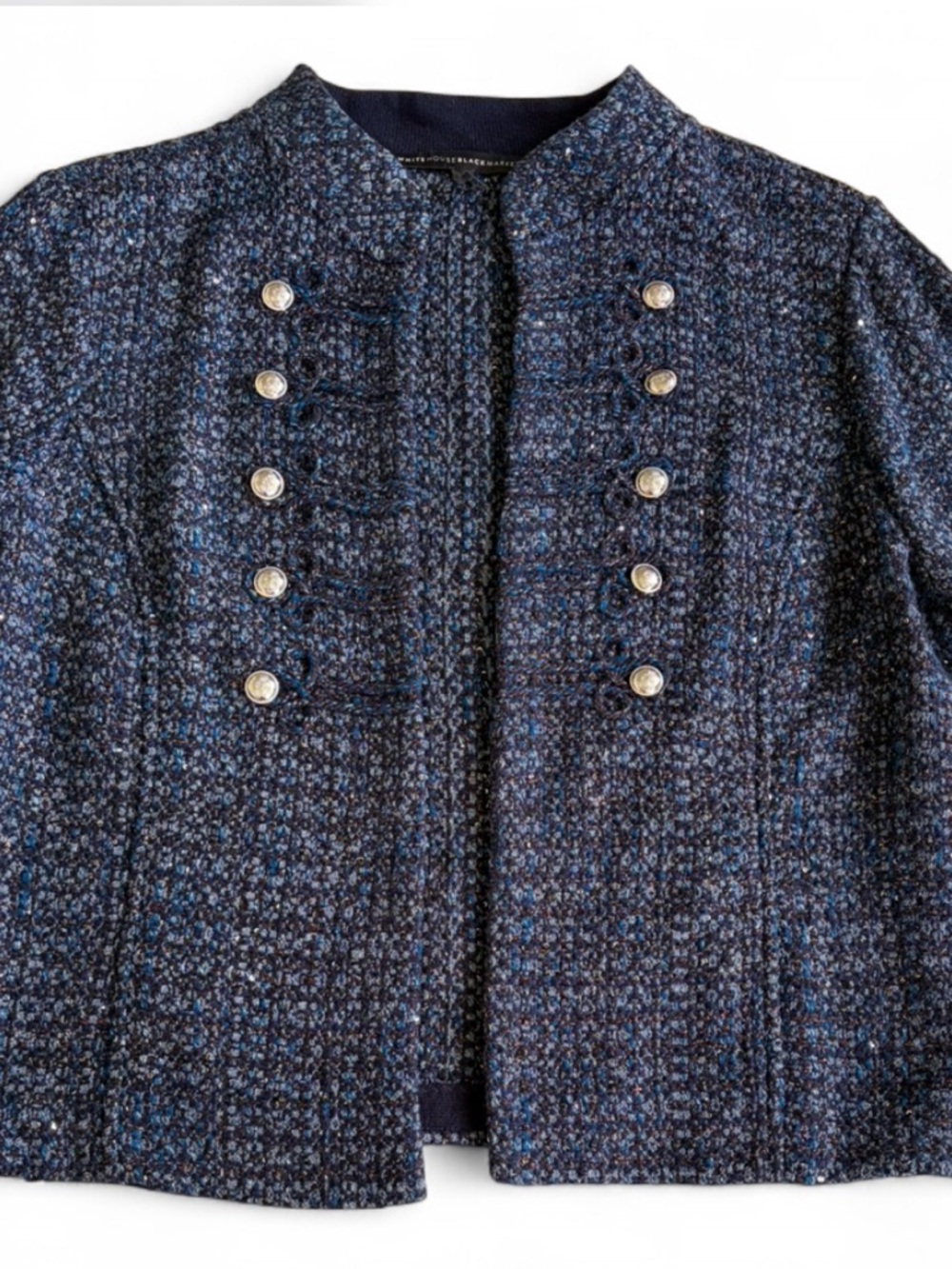 White House Black Market Navy Tweed Military-Style Blazer - Picture 4 of 9